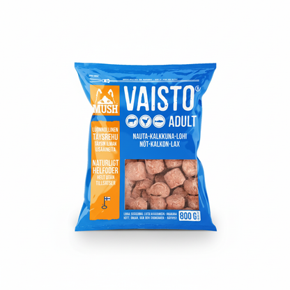 Mush B.A.R.F Vaisto Blå på hvit bakgrunn