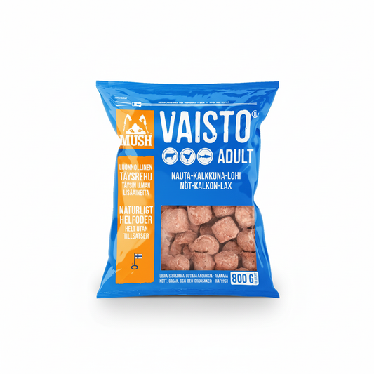 Mush B.A.R.F Vaisto Blå på hvit bakgrunn