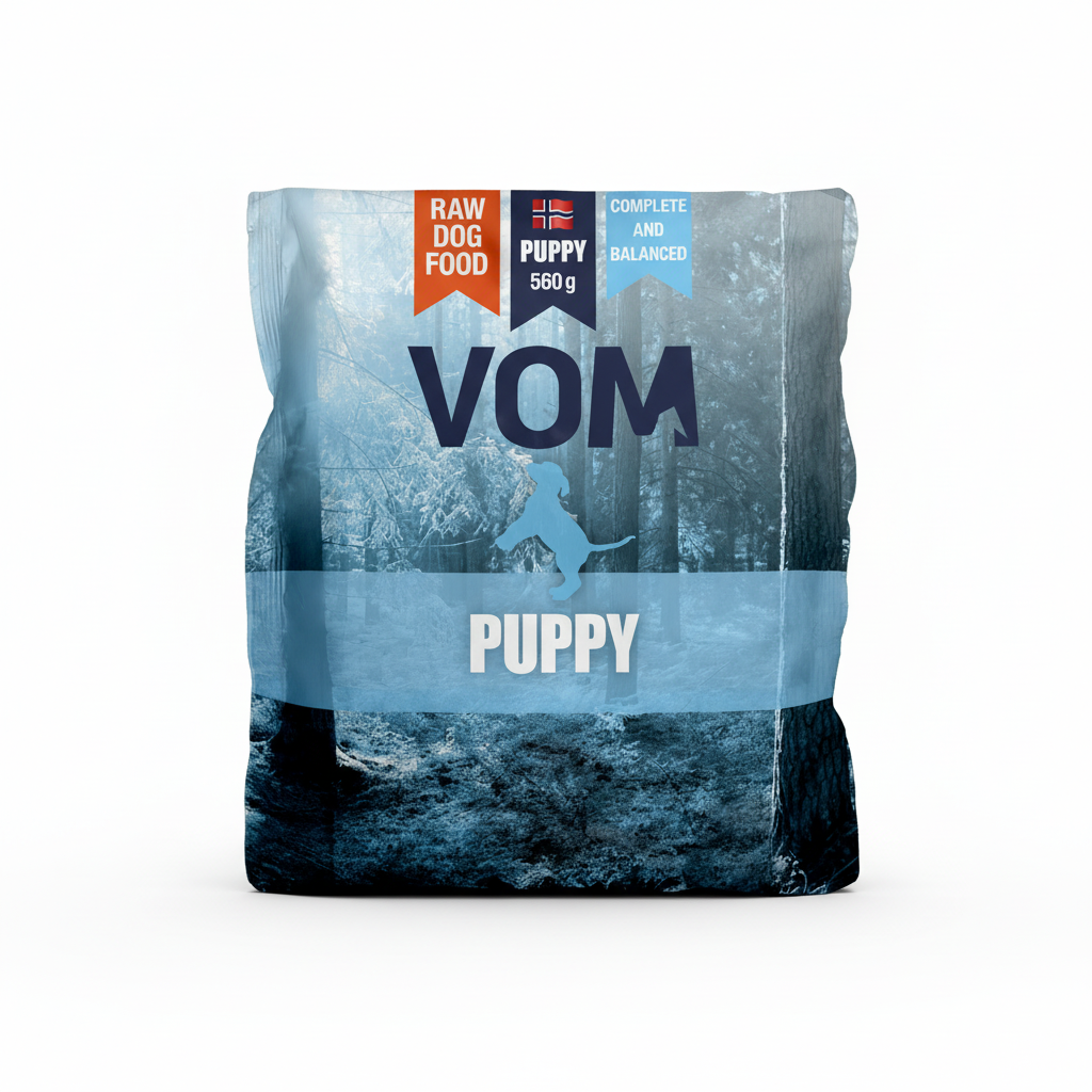 VOM PUPPY Fullfôr kjøttboller 560g x 5 på hvit bakgrunn