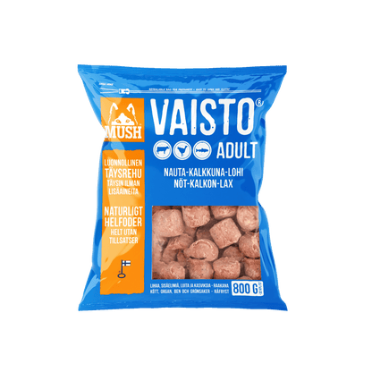 Mush B.A.R.F Vaisto® Blå – Råfôr med storfe, kalkun og laks - 3kg