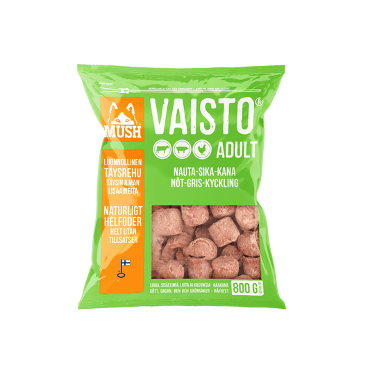 Mush B.A.R.F Vaisto® Grønn – Råfôr med storfe, svin og kylling - 3kg